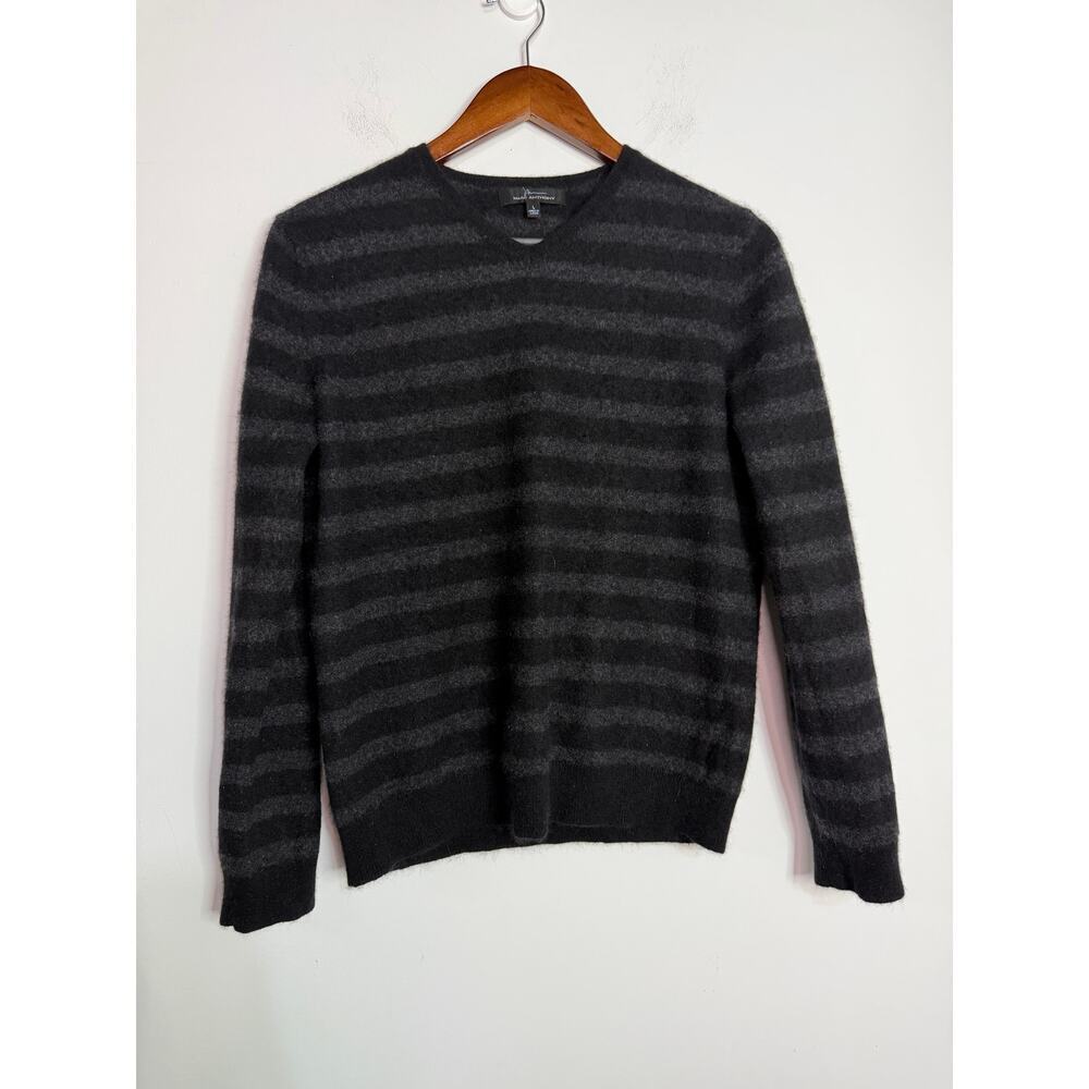Marc Anthony Men's V-Neck striped cashmere sweater in black and gray. Sz Large